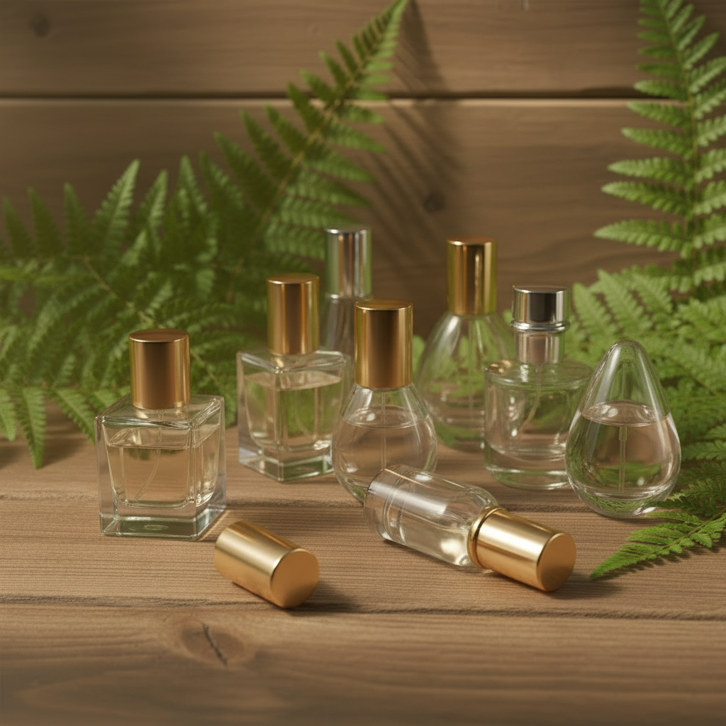 Perfume with wooden background